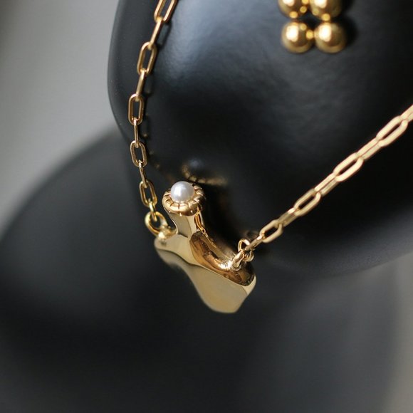 NEW 18K Gold Plated Bead Clover Pearl Flower Vase Double Layer Chain Necklace - Picture 3 of 12